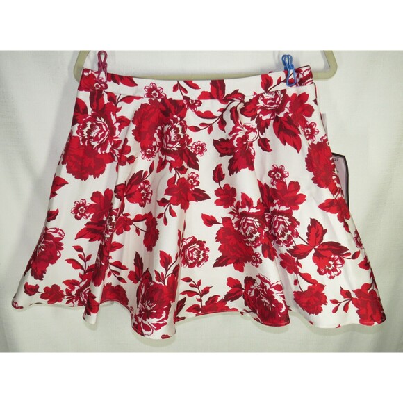 City Studio Red White Floral Crinoline Lined Circle Mini Skirt Juniors Size 11 - Picture 8 of 11